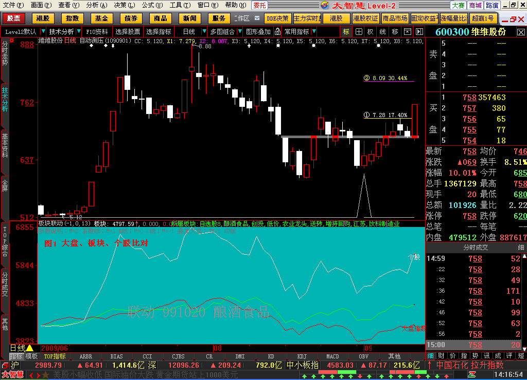 板块联动--个股板块自适应联动 副图 DZH2版