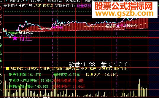 发一个最新分时主图:突破(划线）+买点+有庄