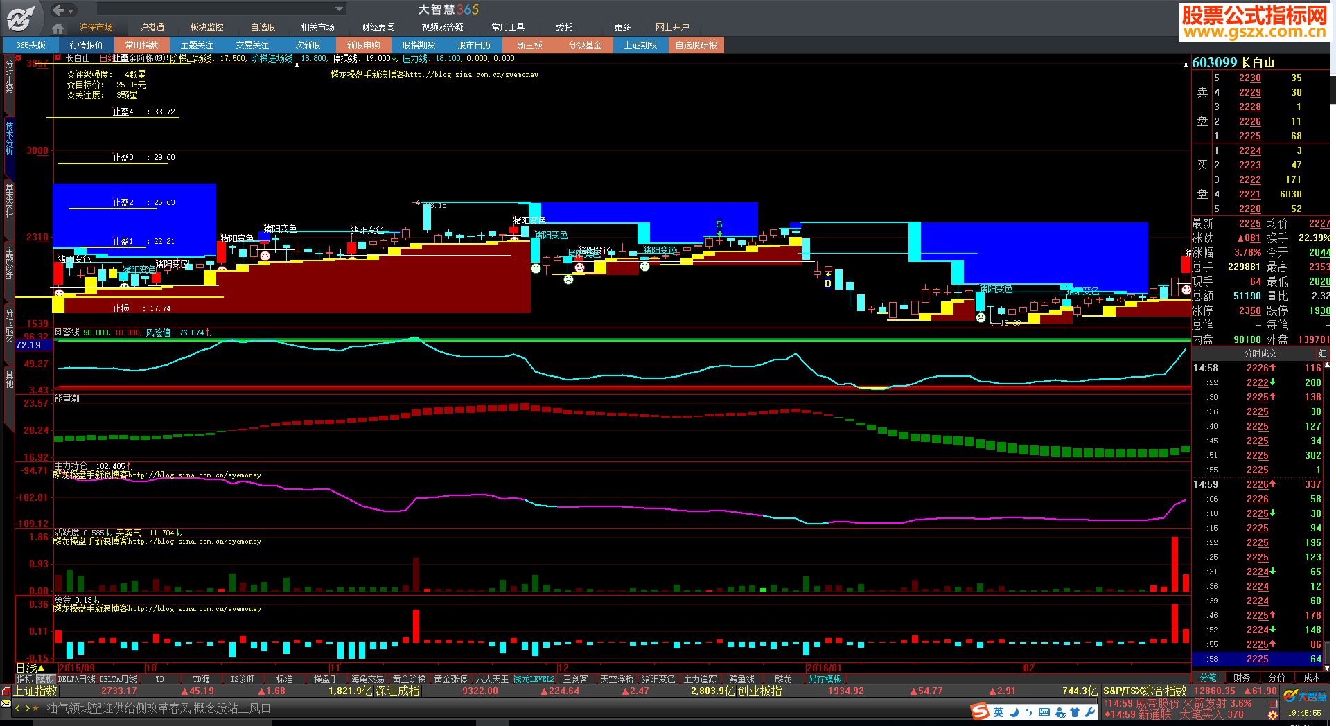 用大智慧“云函数”编写的钱龙主力持仓、活跃度、资金（指标 副图 贴图）