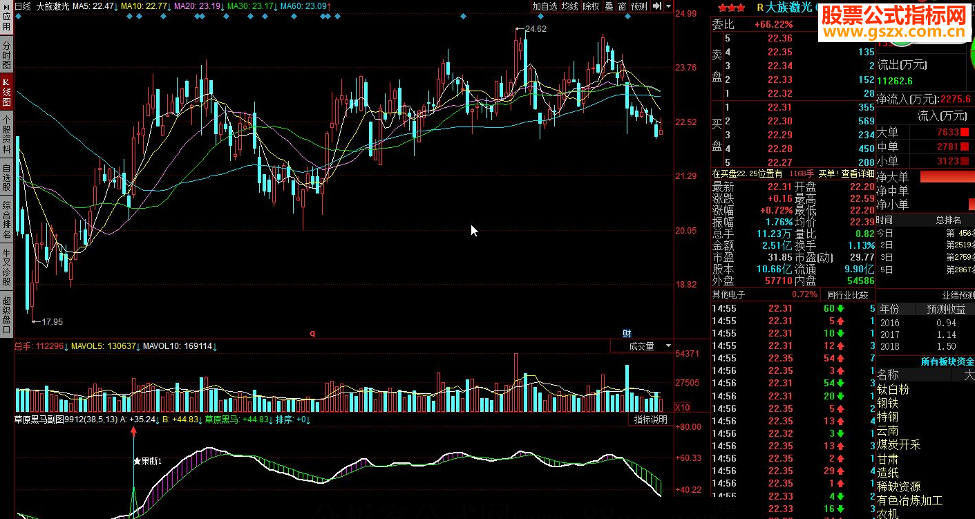 同花顺草原黑马副图源码