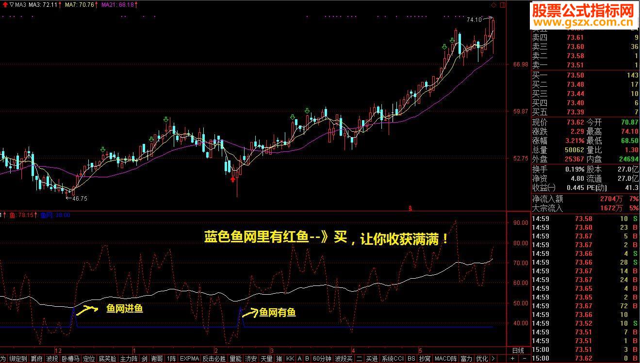 大智慧渔网兜鱼副图指标公式贴图