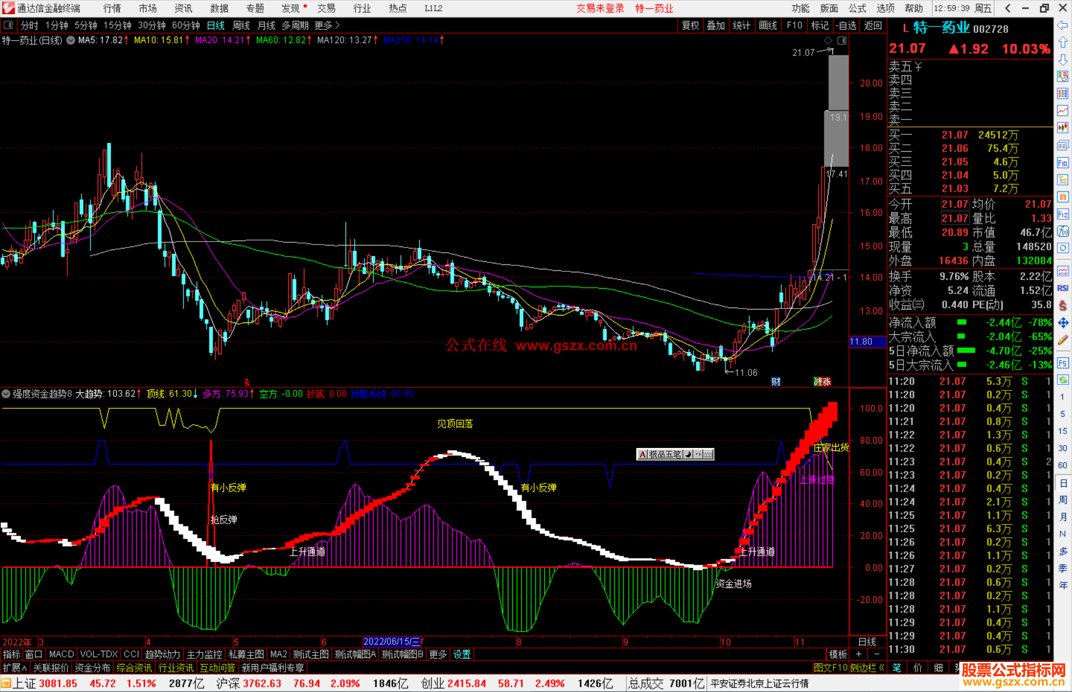 通达信强度资金趋势，自用趋势资金监控分析源码