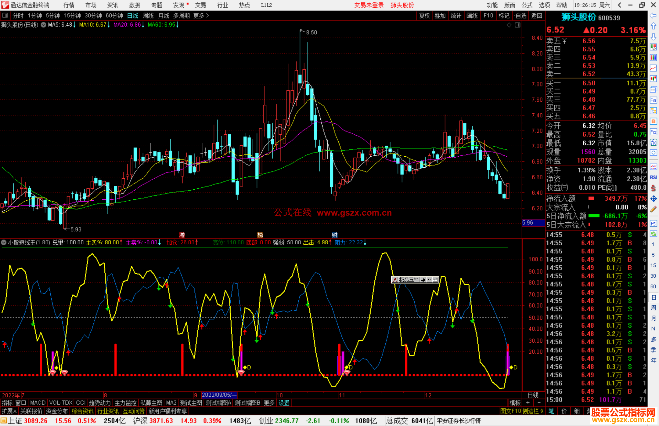 通达信小股短线王指标公式源码副图