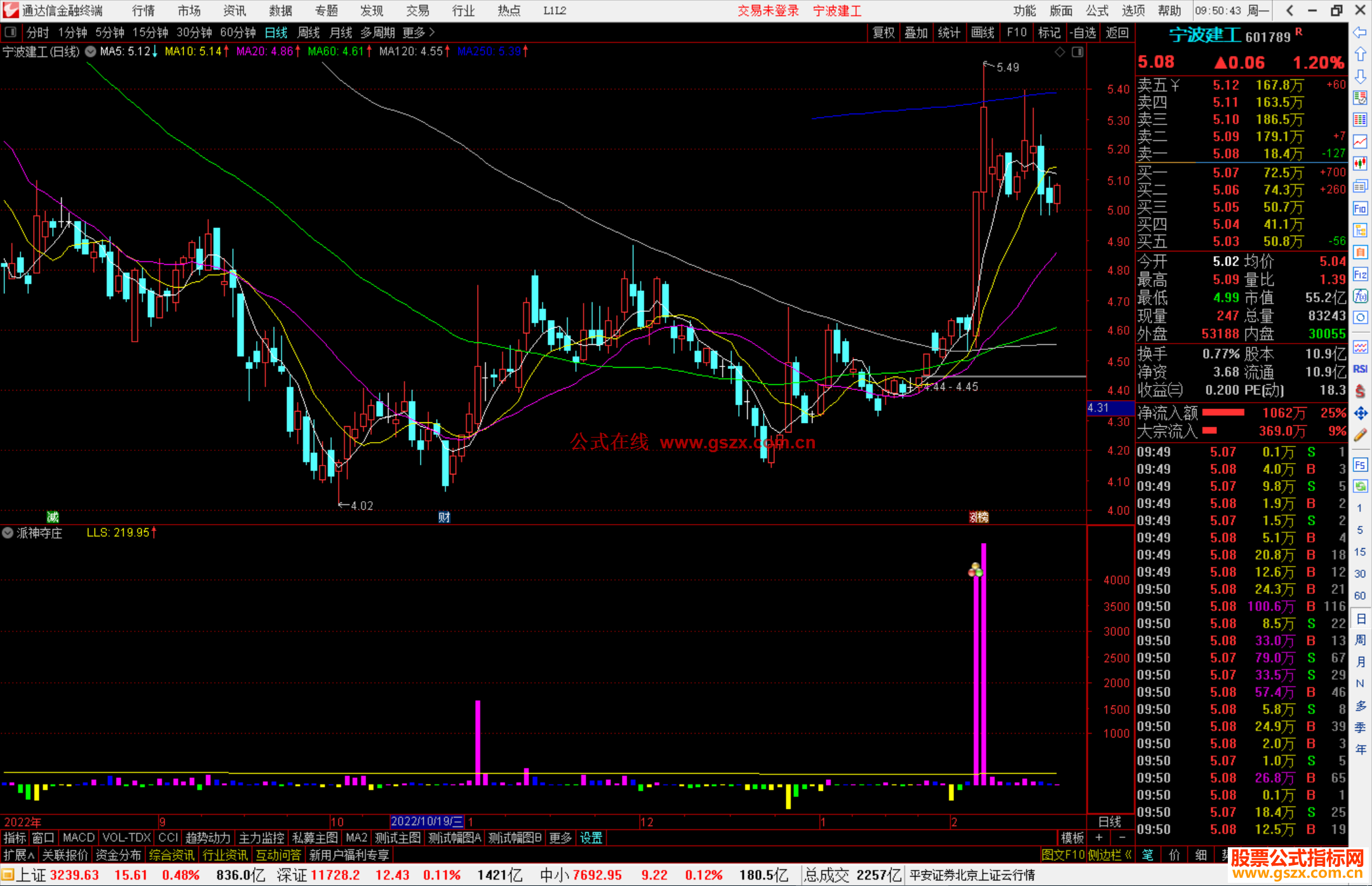 通达信派神夺庄副图指标扫单副图
