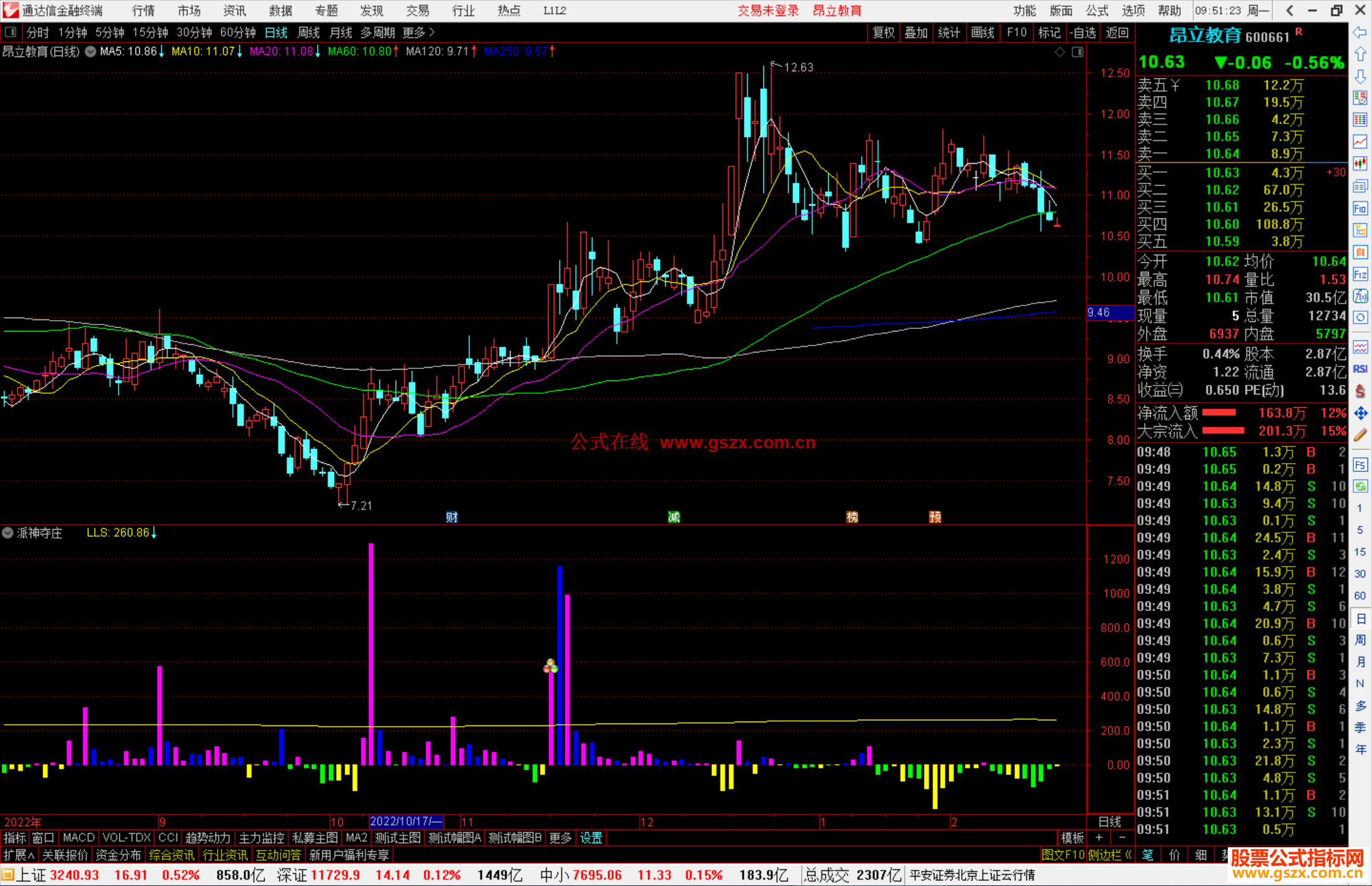 通达信派神夺庄副图指标扫单副图