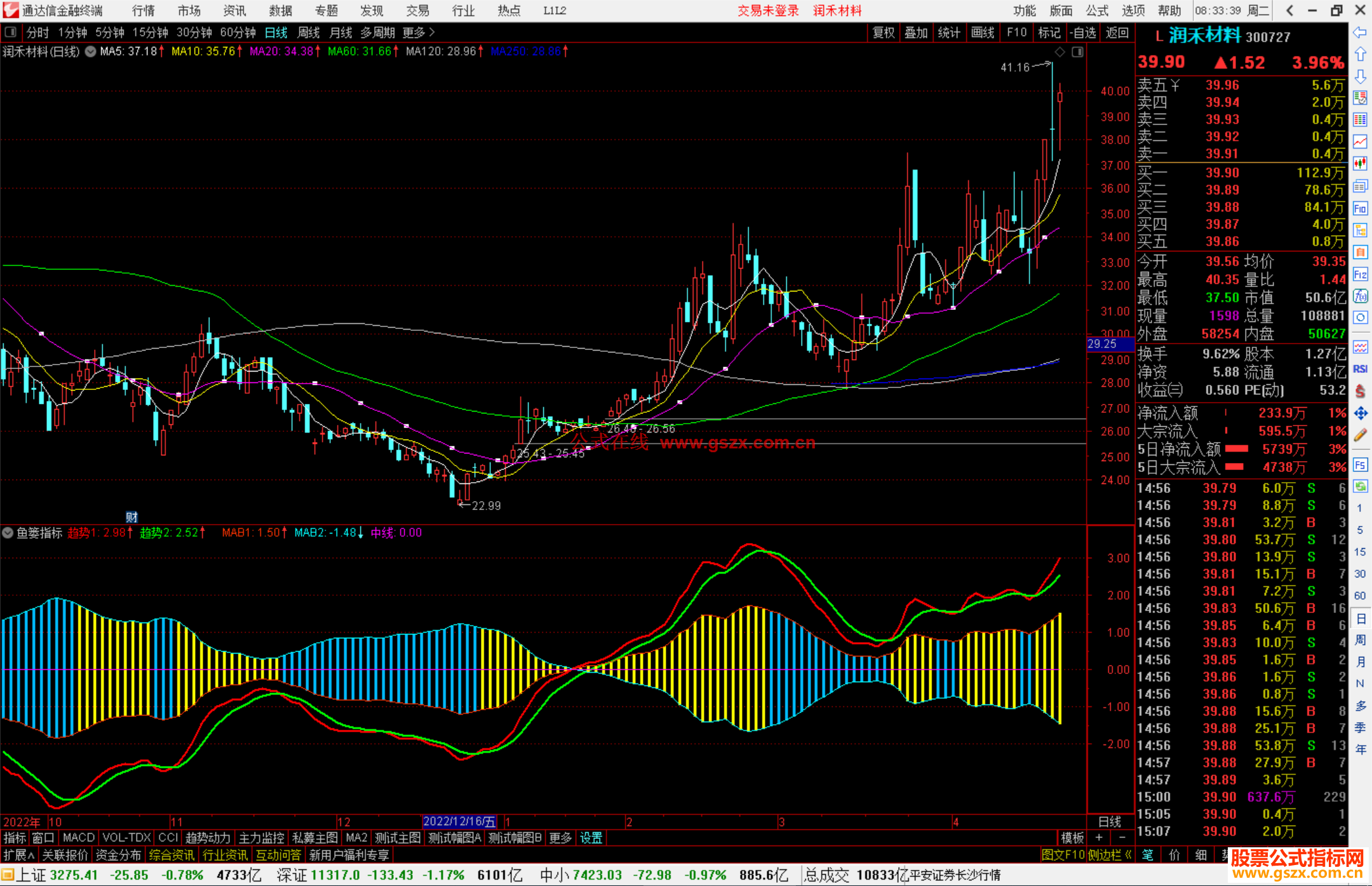 通达信鱼篓指标，蓝进鱼期 黄捉鱼期源码副图