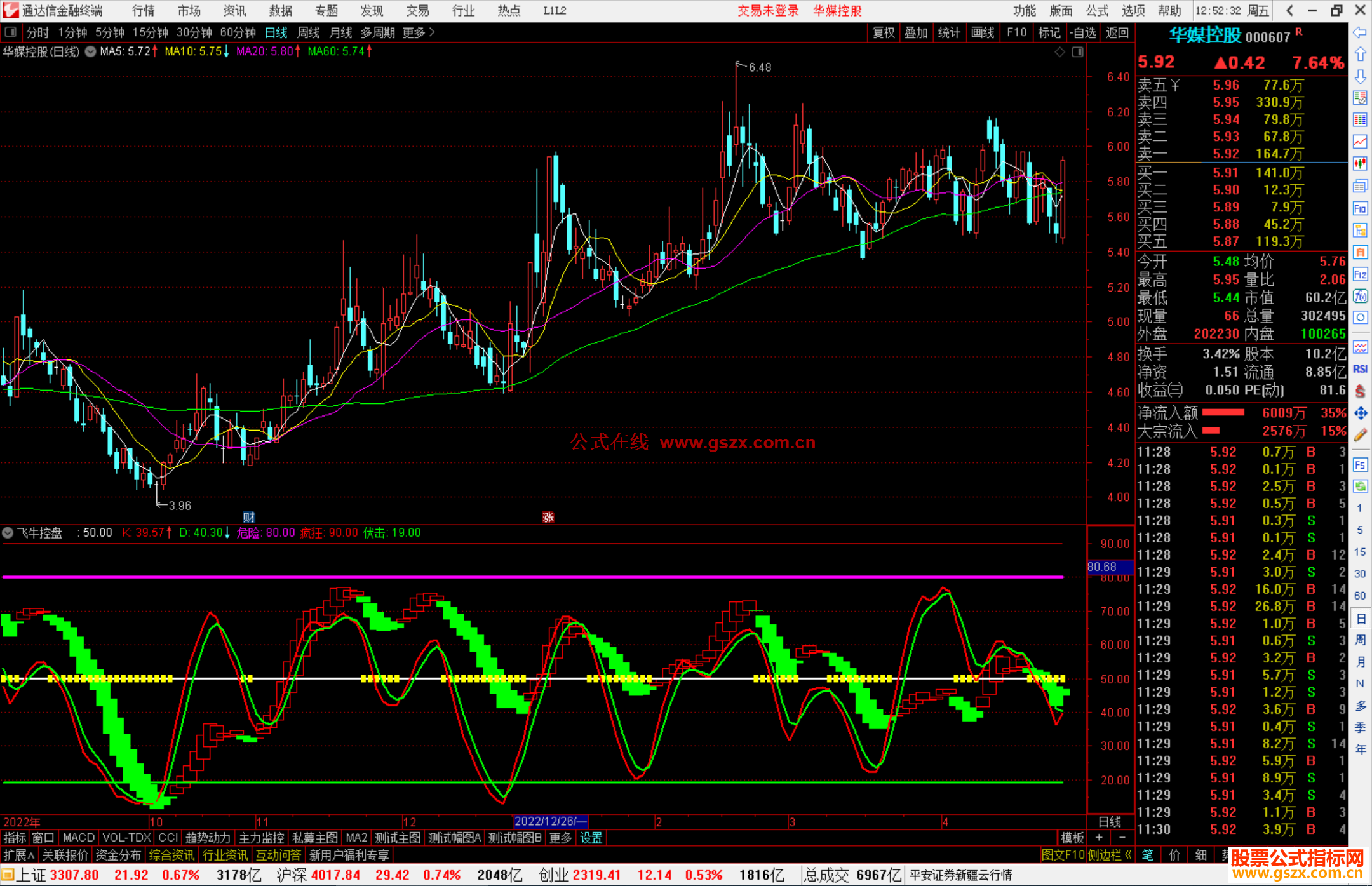 通达信 飞牛控盘副图指标公式源码
