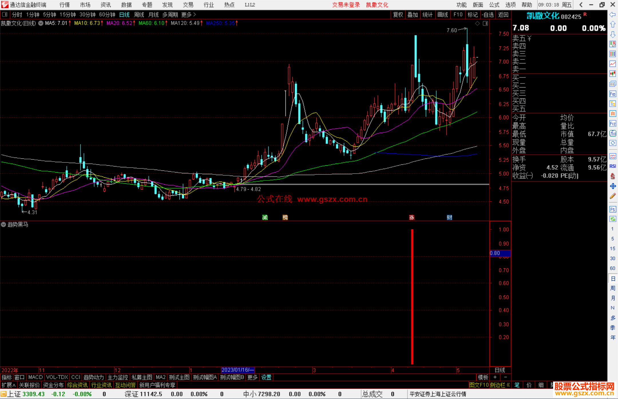 通达信趋势黑马指标公式源码副图