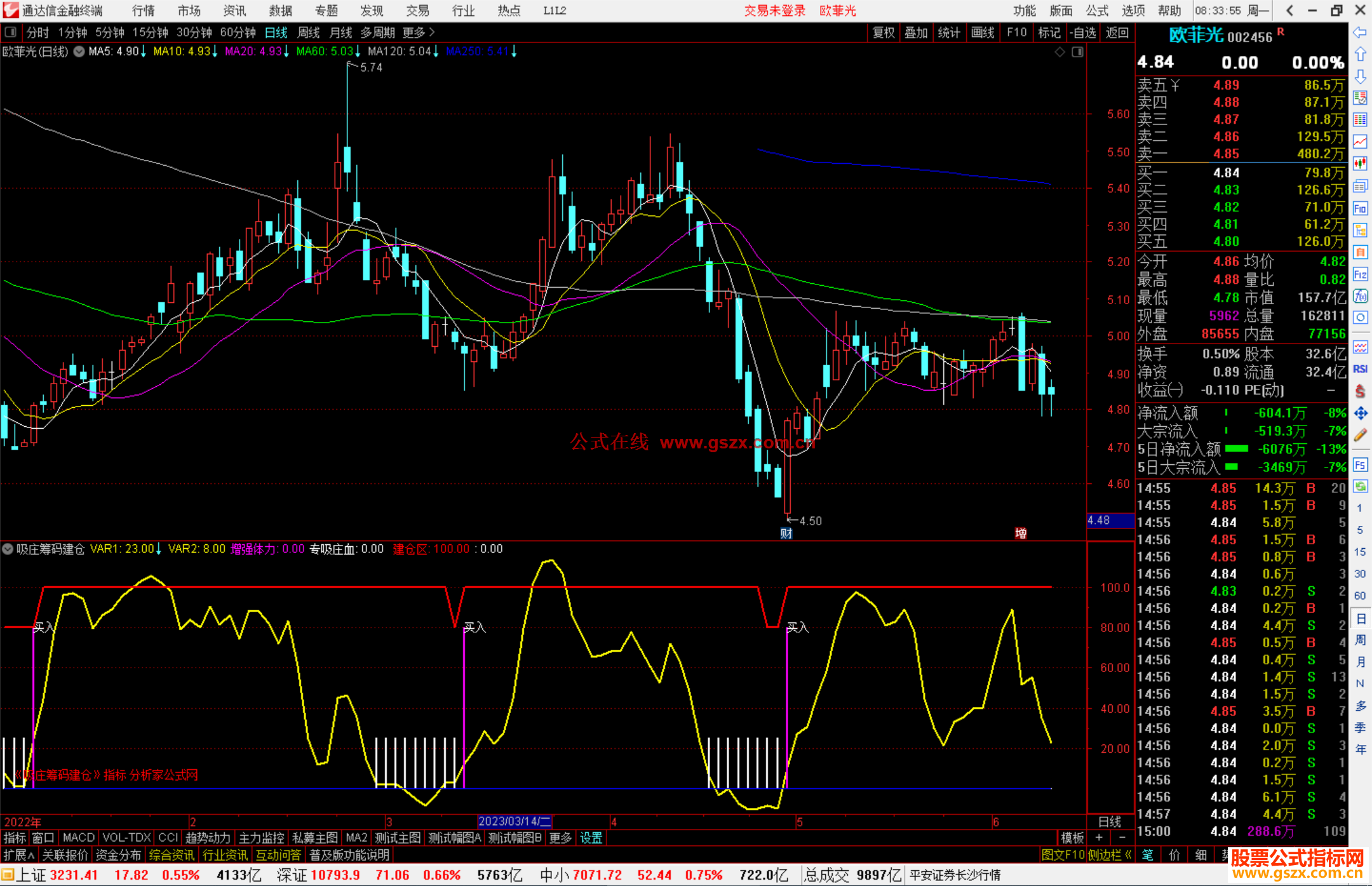 通达信吸庄筹码建仓副图简单实用