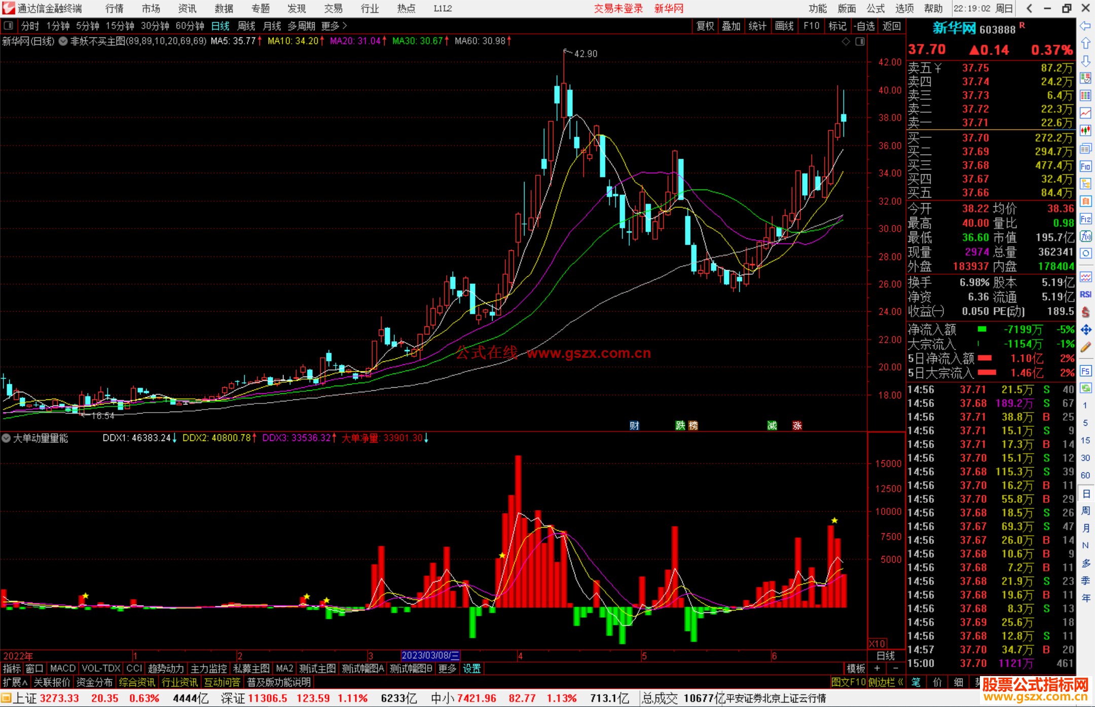 通达信大单动量量能指标公式重点关注低位金叉源码