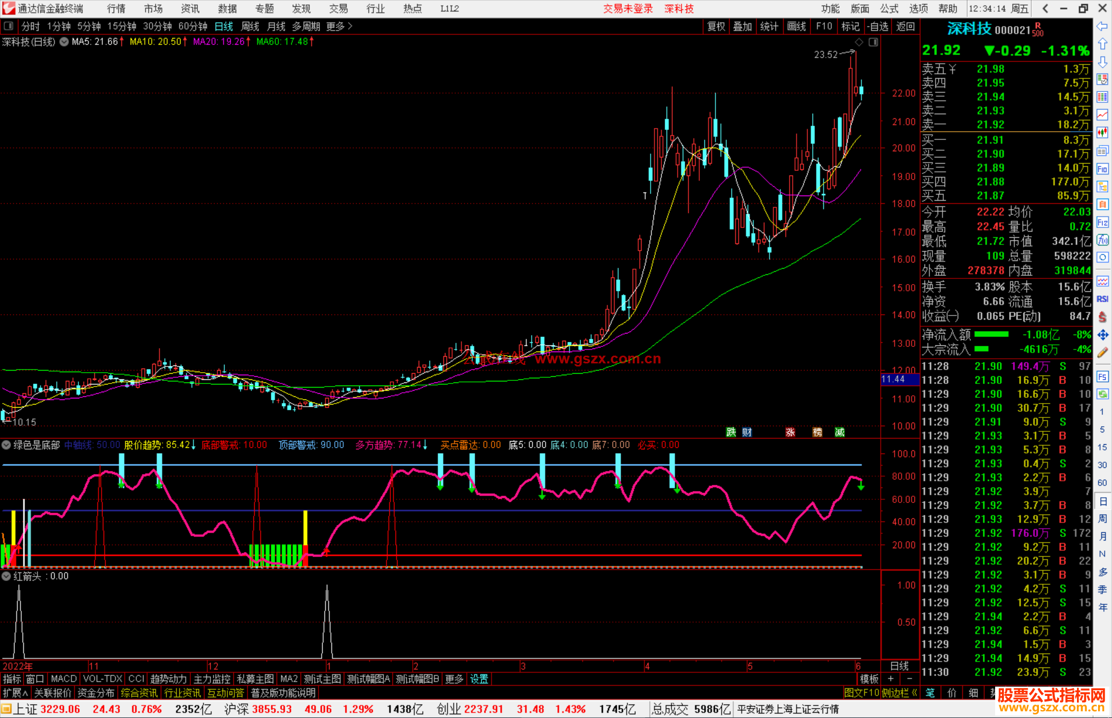 通达信翻倍指标，绿色是底部 蓝色是顶部源码