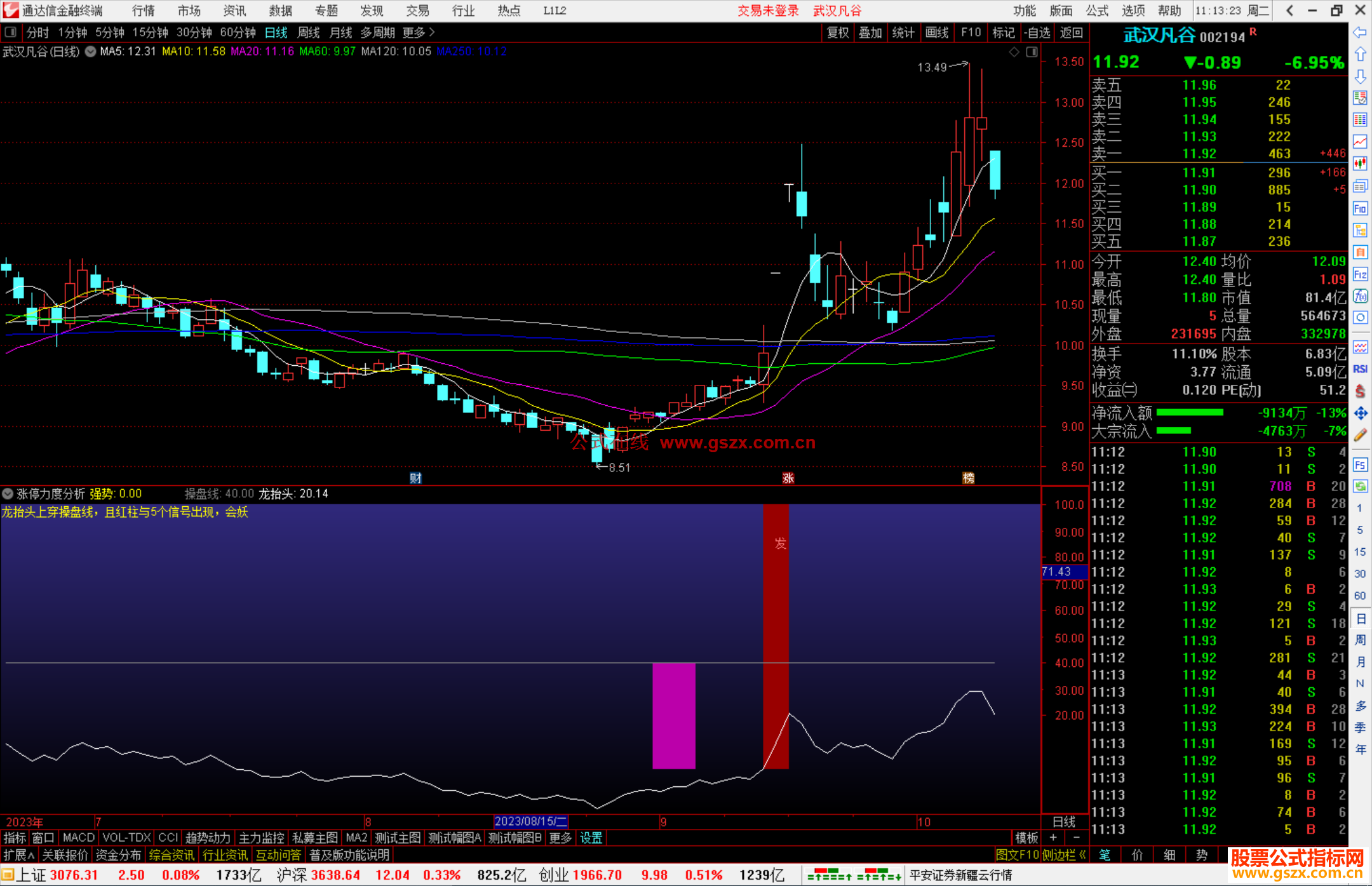 通达信涨停力度分析指标公式源码副图