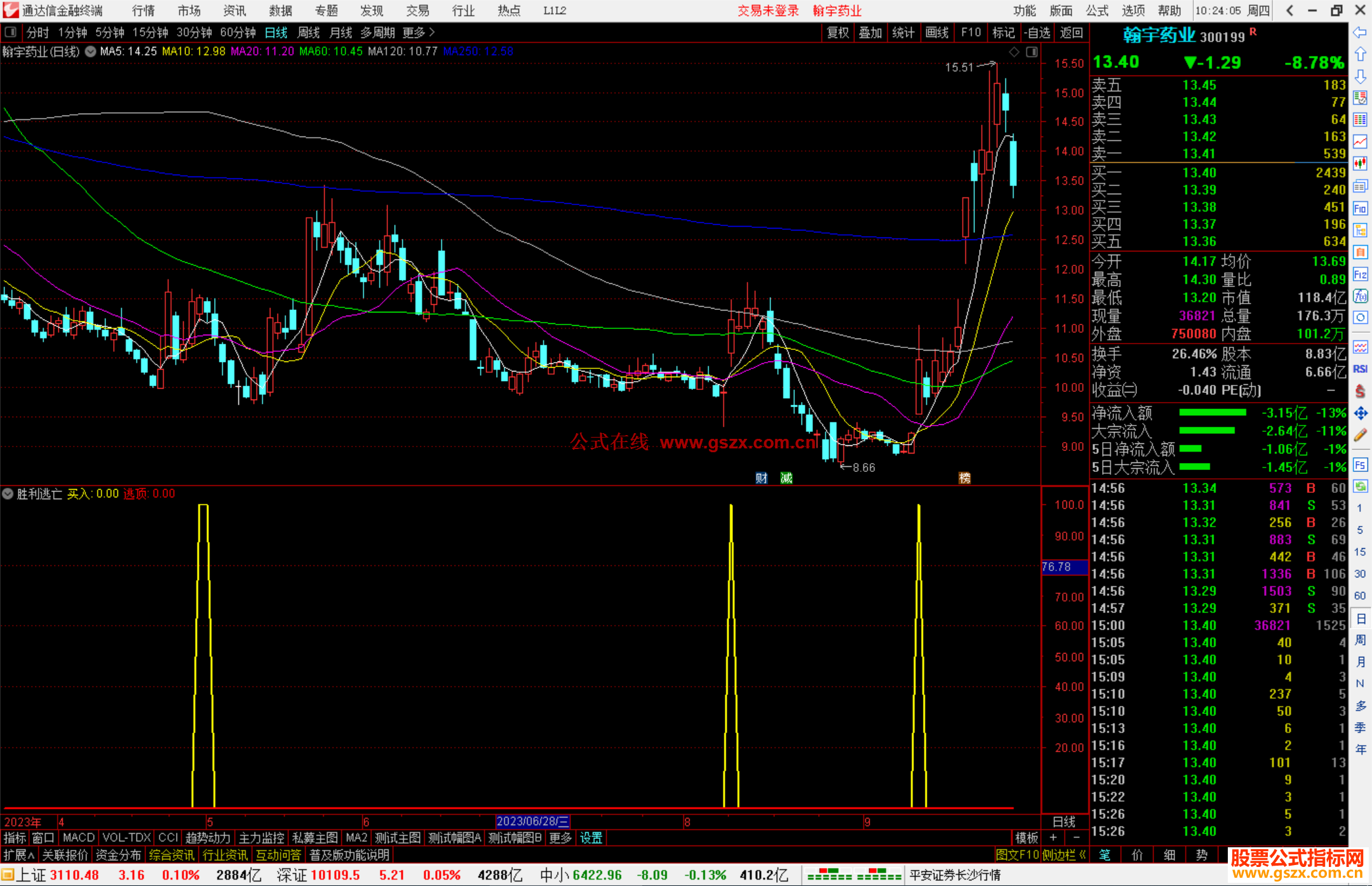 通达信胜利逃亡指标公式源码副图