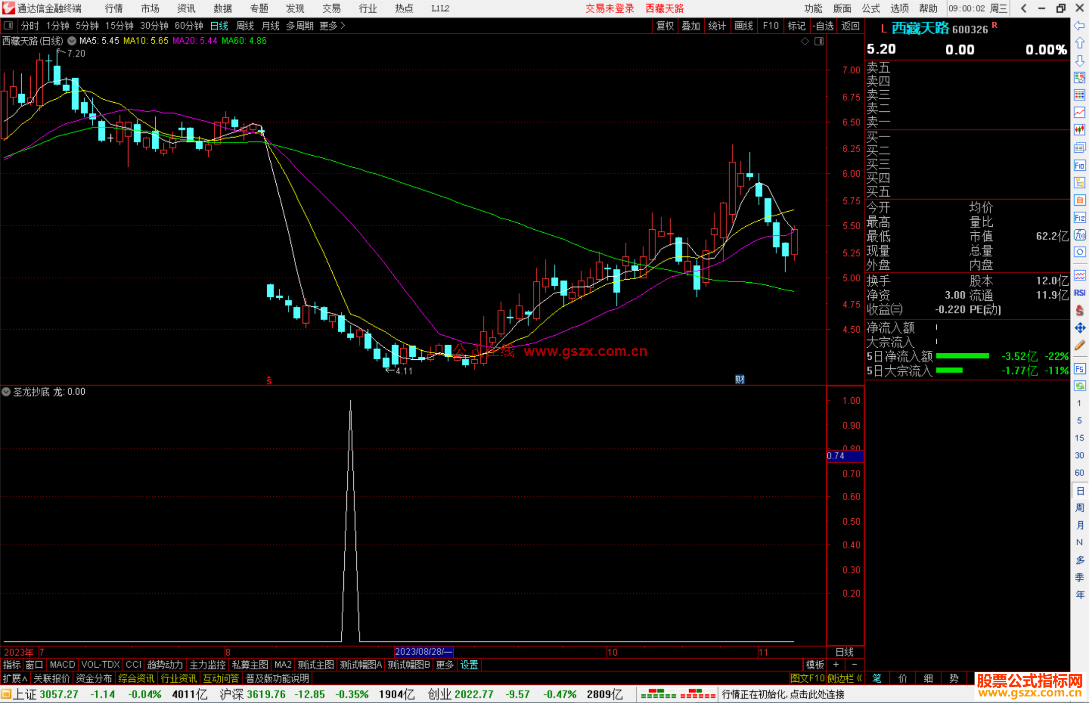 通达信圣龙抄底副图指标高成功率抄底指标公式副图源码