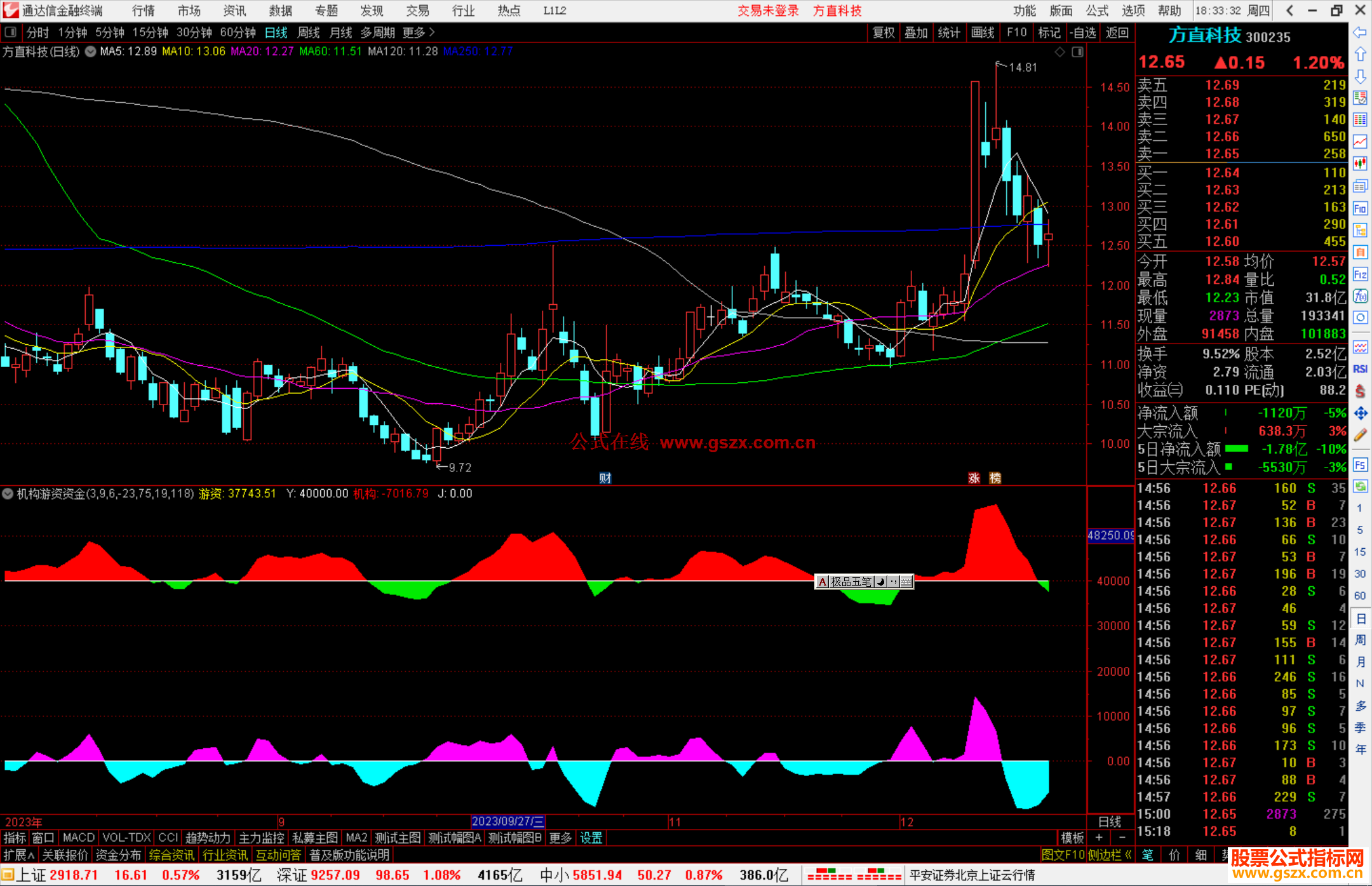 通达信机构游资资金指标公式源码副图