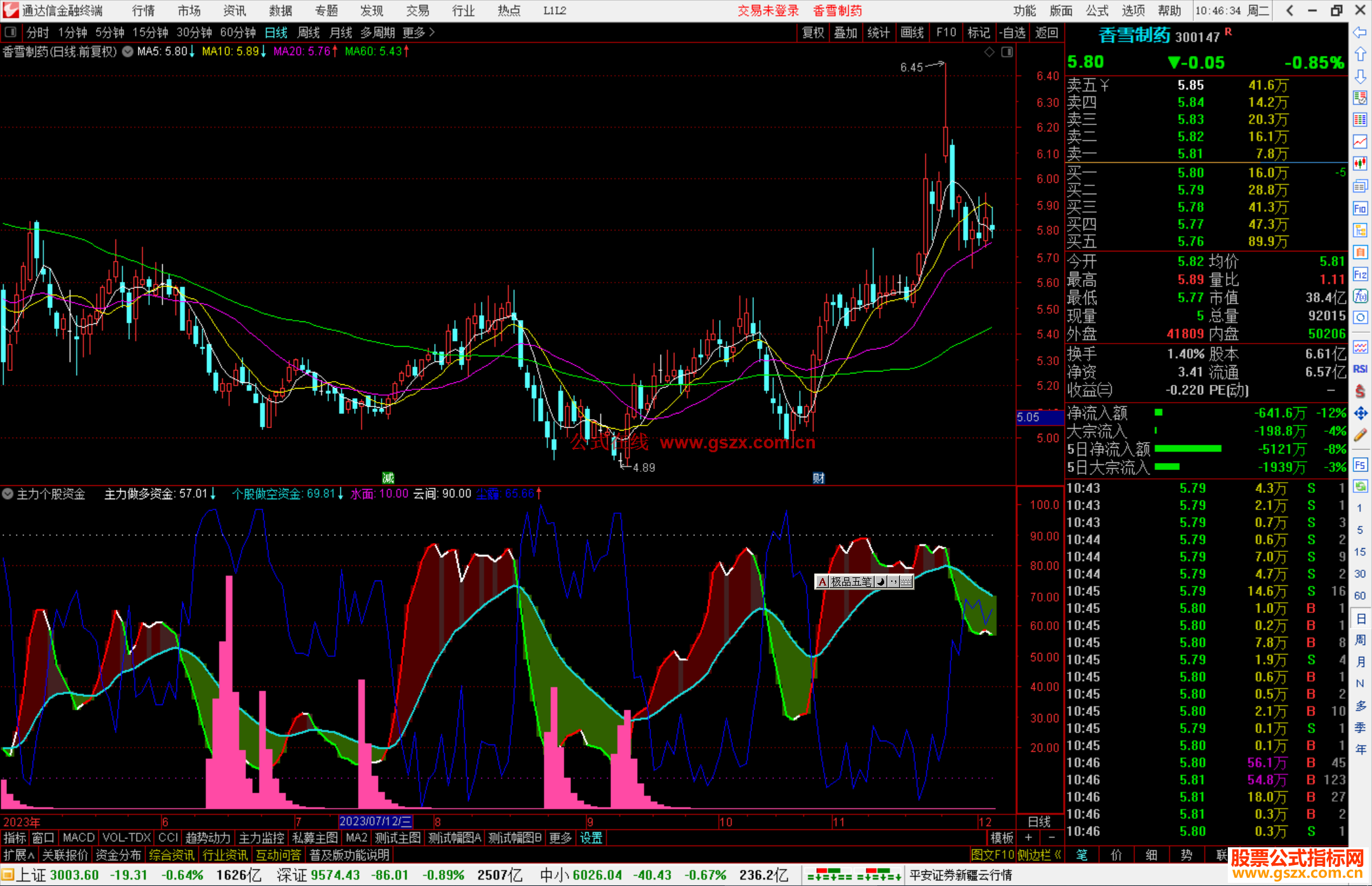 通达信主力个股资金指标公式源码副图