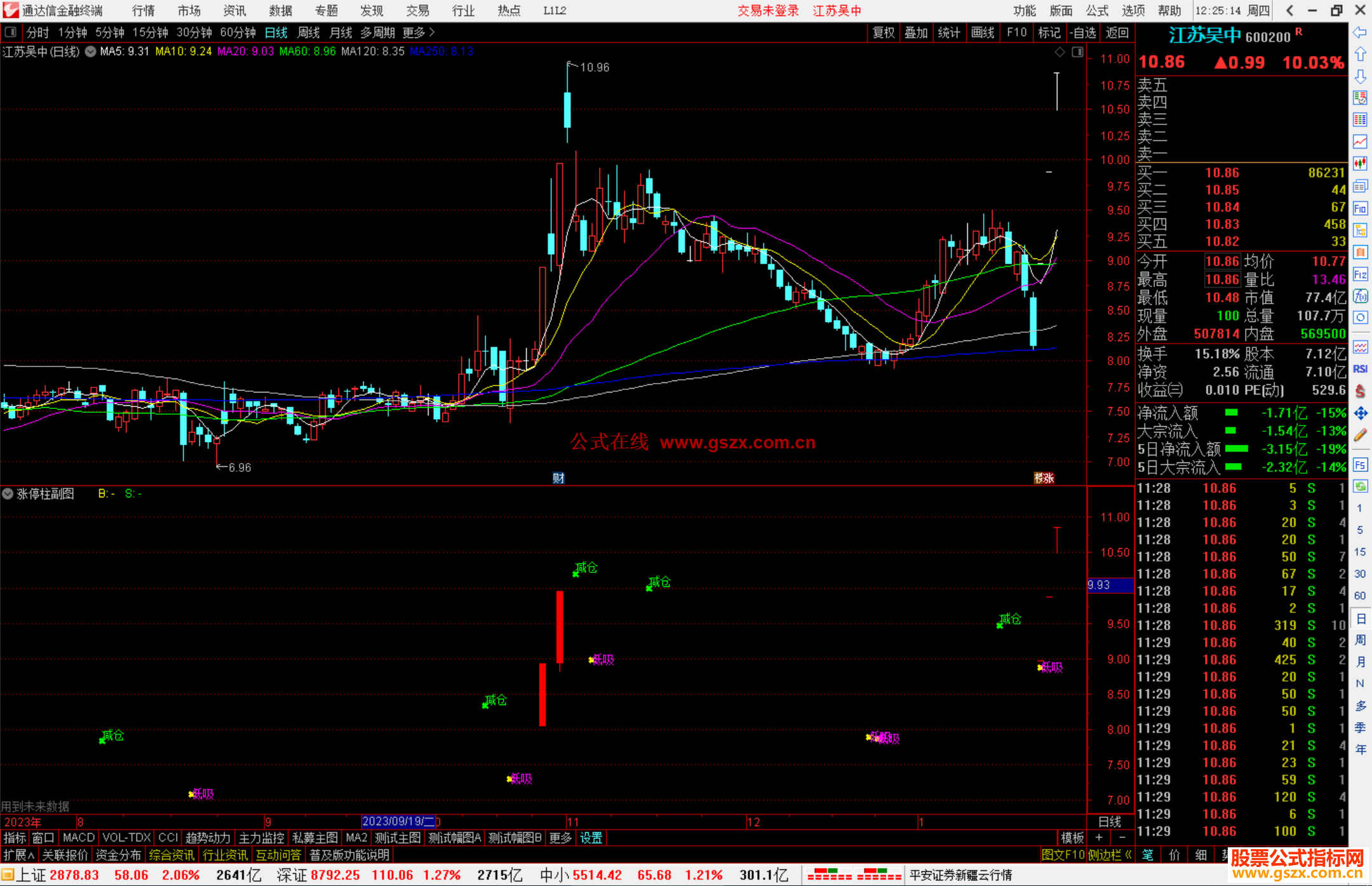 通达信涨停柱副图指标，红涨停,兰跌停源码