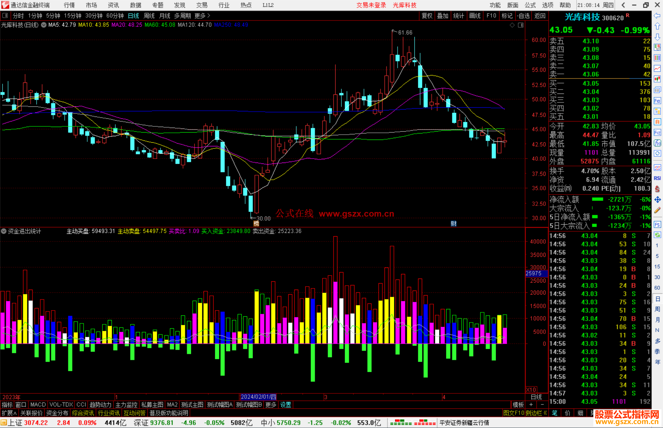 通达信资金进出统计指标公式源码副图