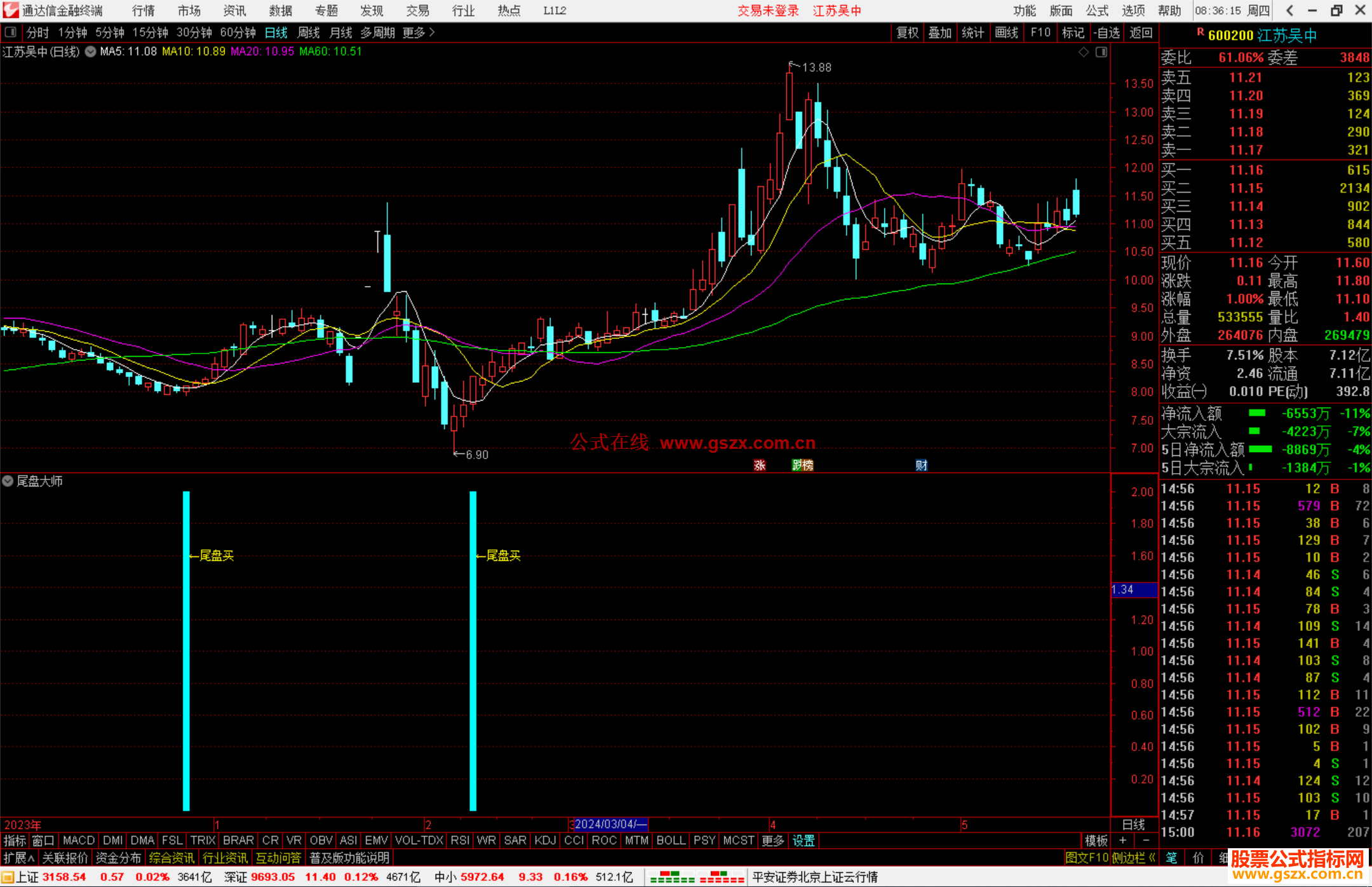 通达信尾盘大师指标公式源码副图
