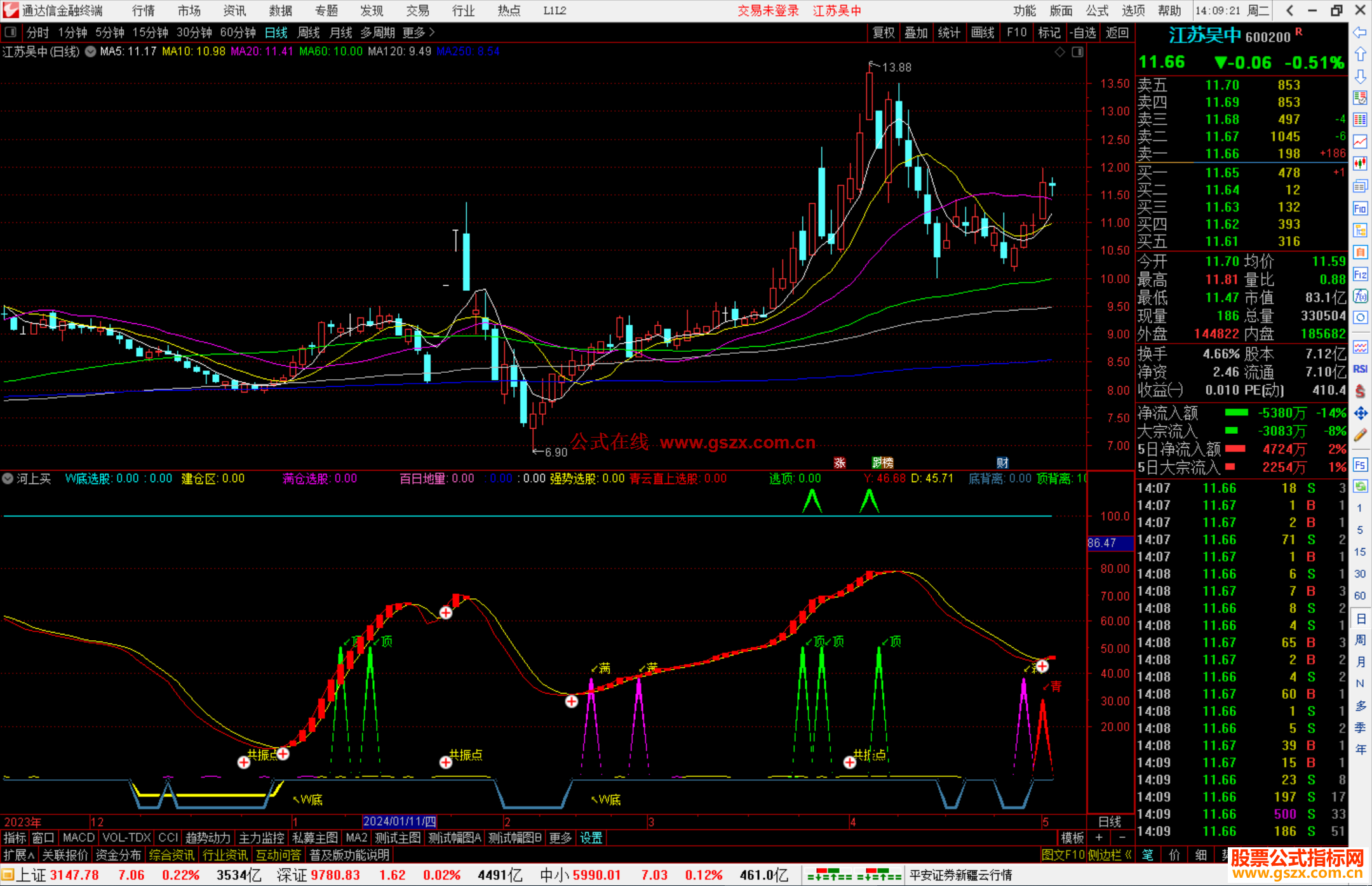 通达信河上买W底副图指标源码分享