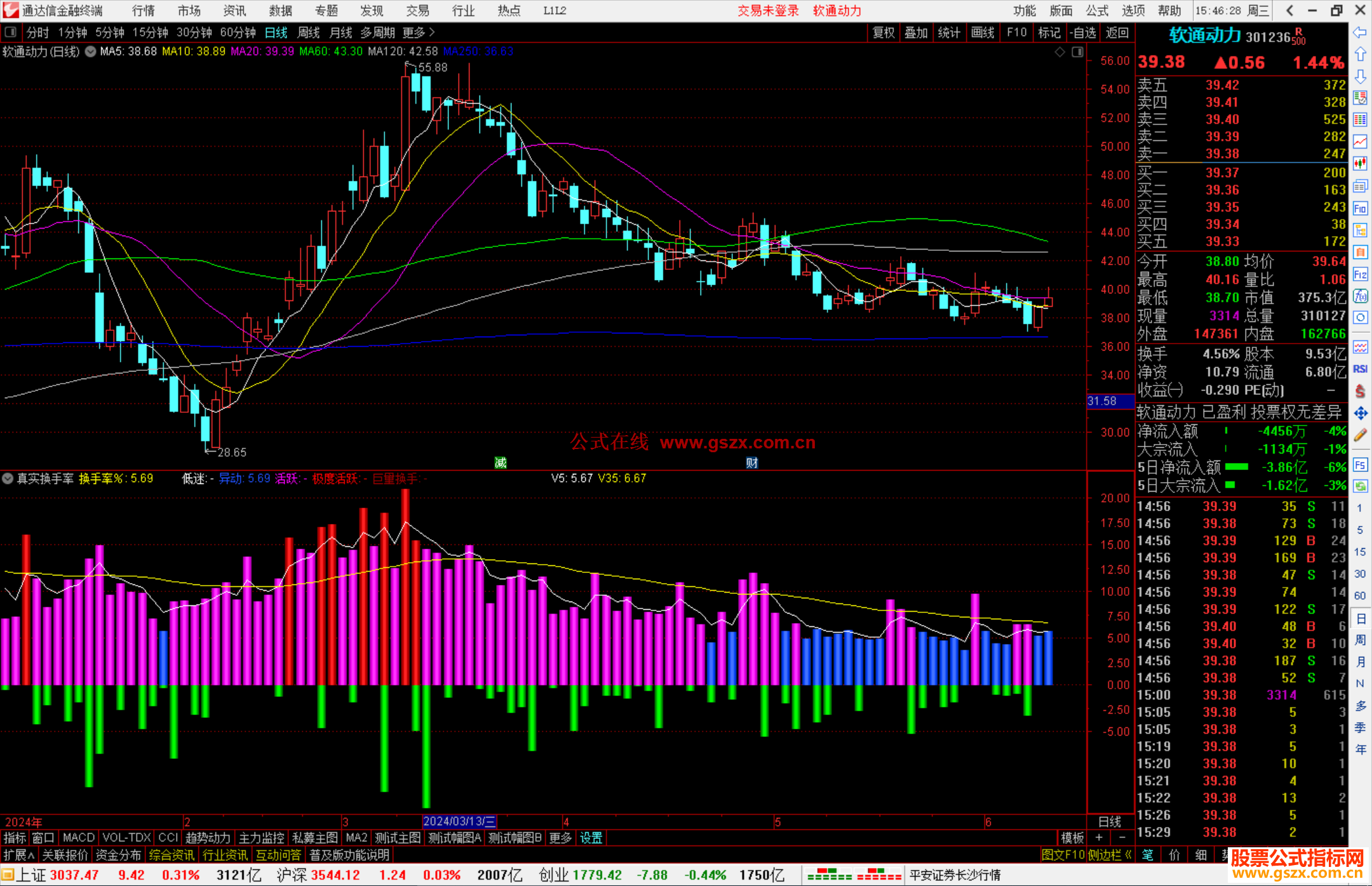 通达信真实换手率指标公式源码副图