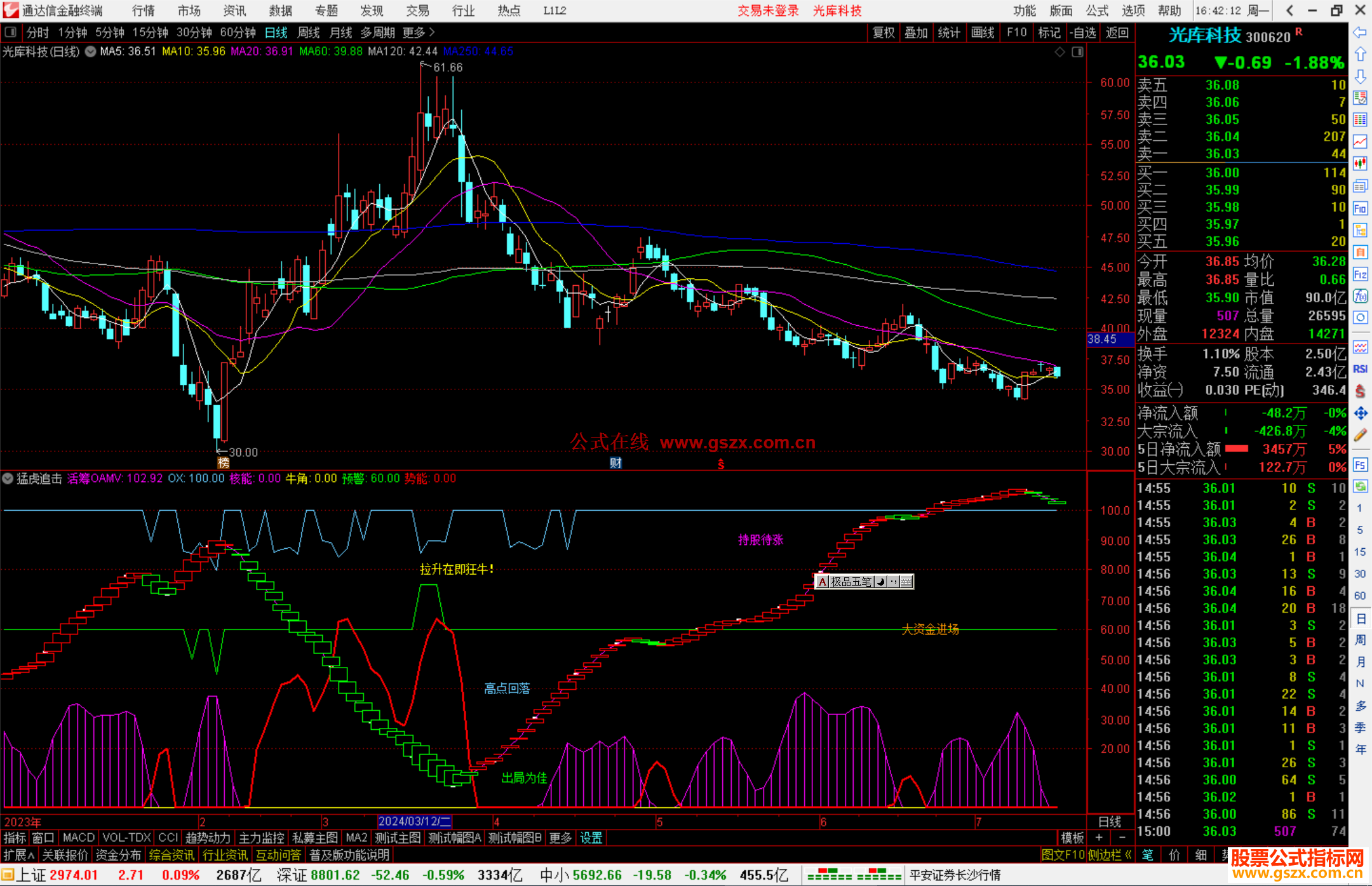 通达信猛虎追击副图，活筹势能源码副图