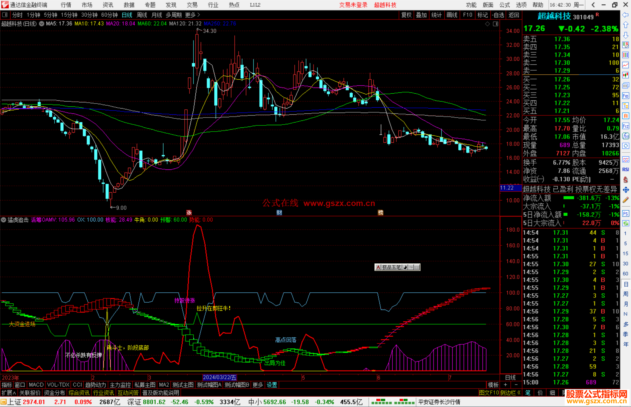 通达信猛虎追击副图，活筹势能源码副图