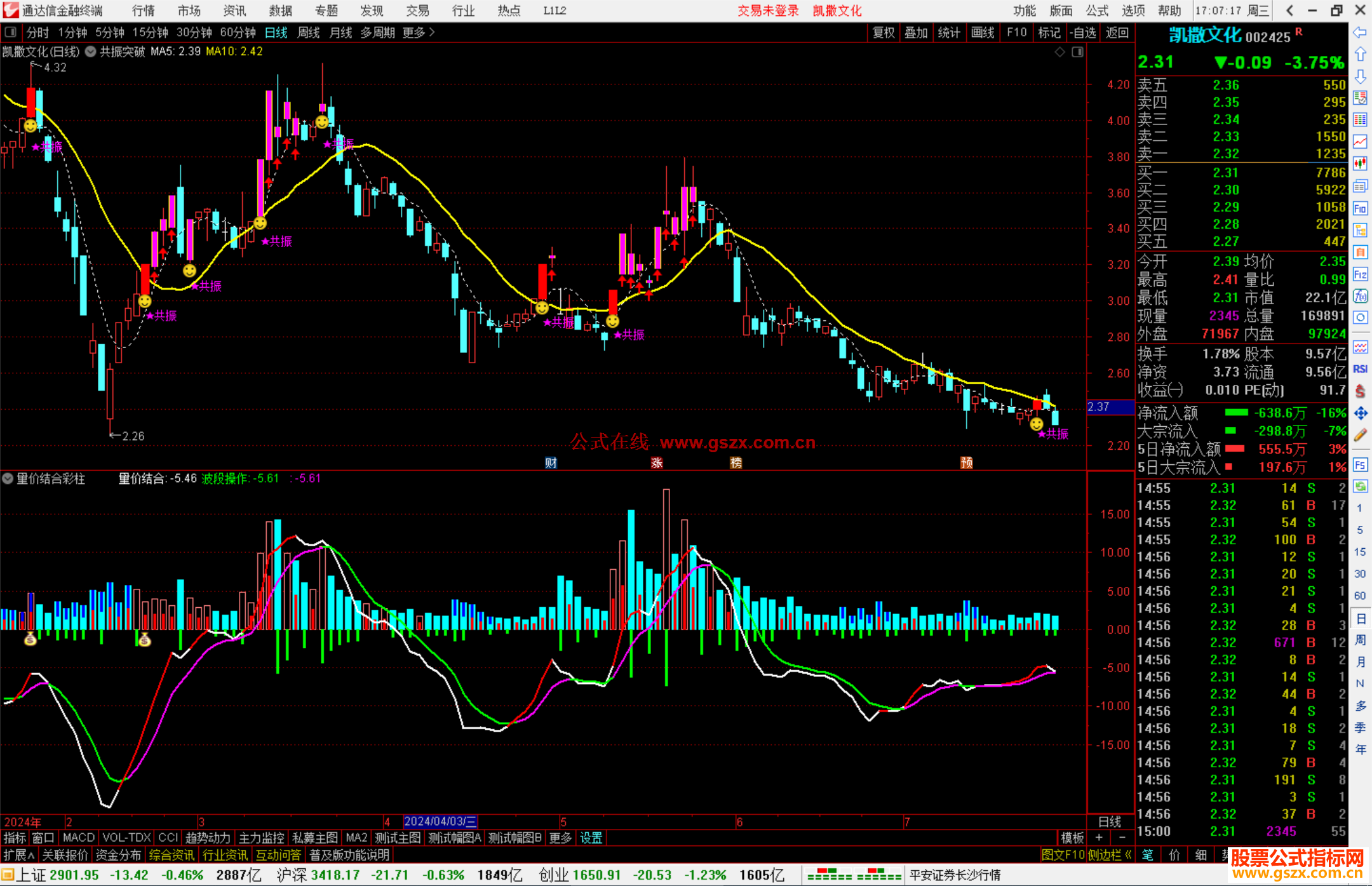 通达信量价结合彩柱指标公式源码副图